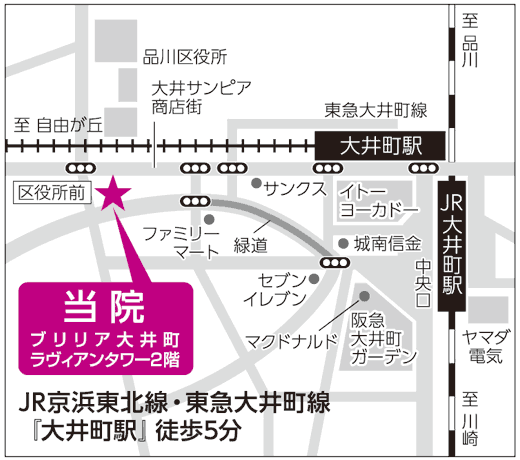 大井町とうまクリニックへの地図